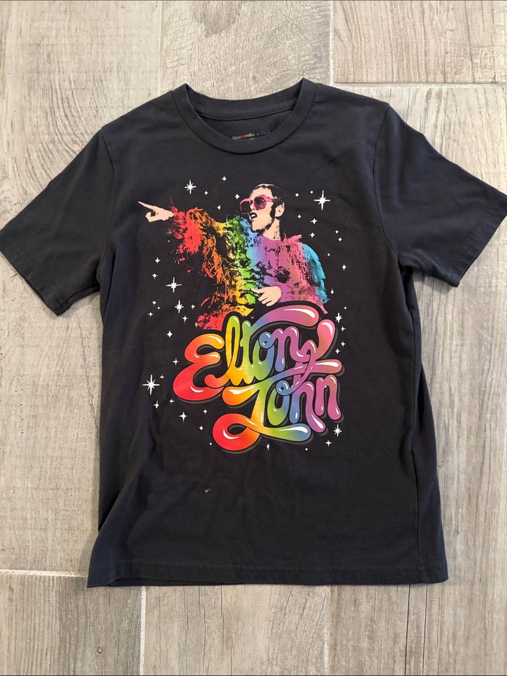 Abercrombie & Fitch Black Kids Tee with Rainbow Elton John Graphic